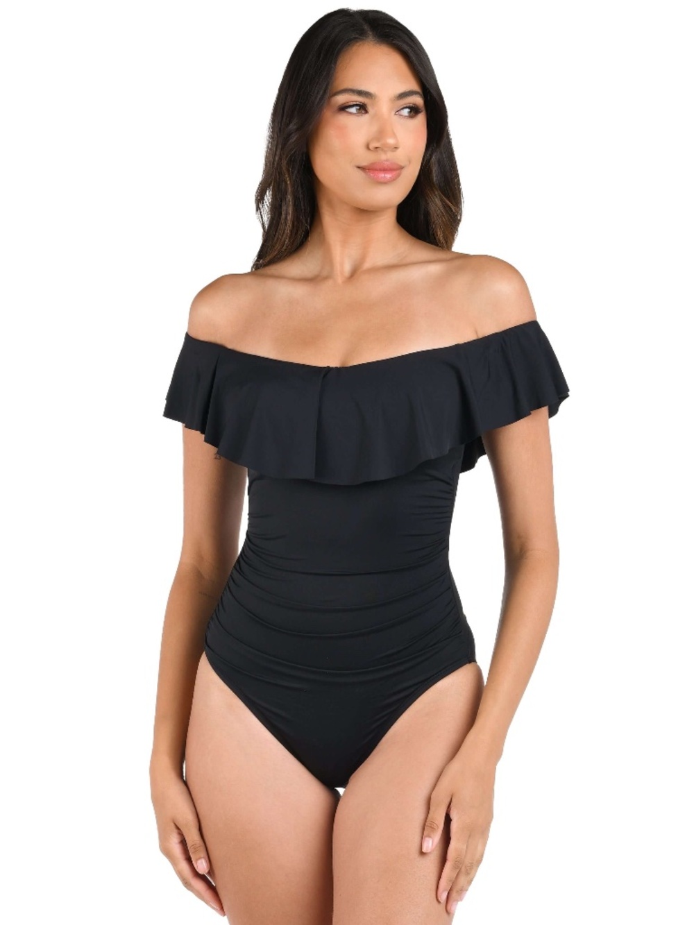 Island Goddess Off Shoulder Ruffle One Piece - Black NWT
